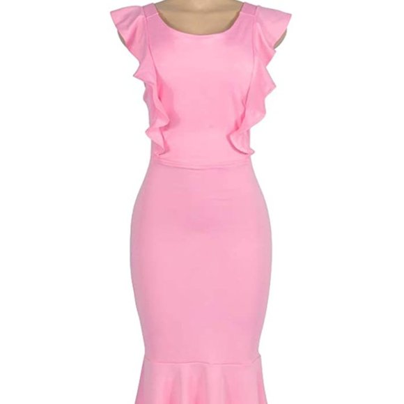 NWT Open Back Tulip Skirt Ruffle Pink Sundress. - Picture 4 of 5